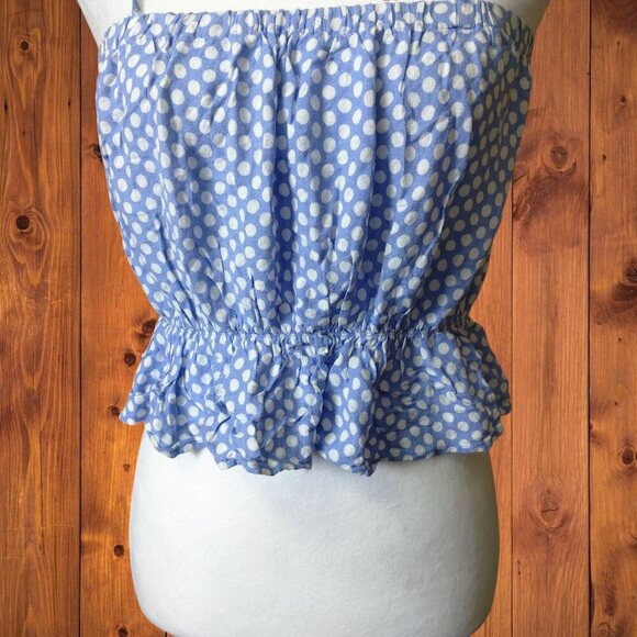 Forever 21Juniors Medium Spaghetti Strap Peplum Polka Dot Crop Top Blouse - Picture 4 of 6